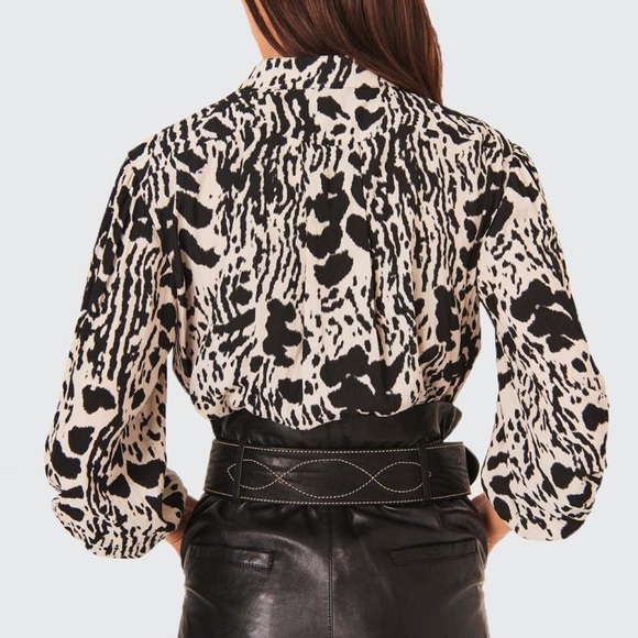 NWT Ba&sh Opus Blouse | Size 1 / US 4 | Black and Ecru, Puff Sleeve - Picture 3 of 16